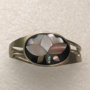 Vtg Sterling Silver/Mother of Pearl Lotus bracelt
